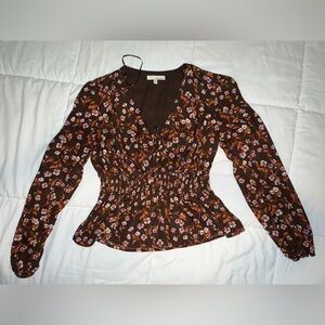 June & Hudson Floral Print Blouse in Brown and Pink